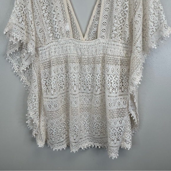 Xhilaration Womens XL Cream Crotchet Lace Cover-Up Boho Top Mesh Beachy Swim - Picture 10 of 11